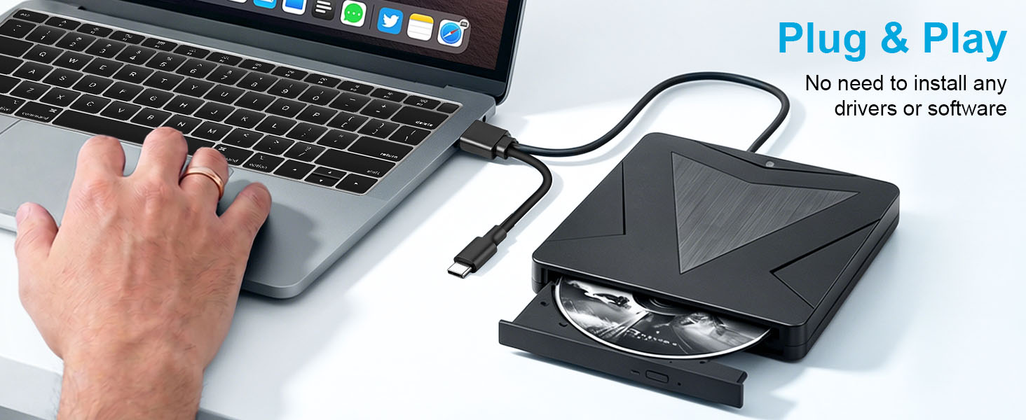 External CD/DVD Drive for Laptop Desktop, External DVD Burner Optical Drive USB 3.0 & Type-C, Portab