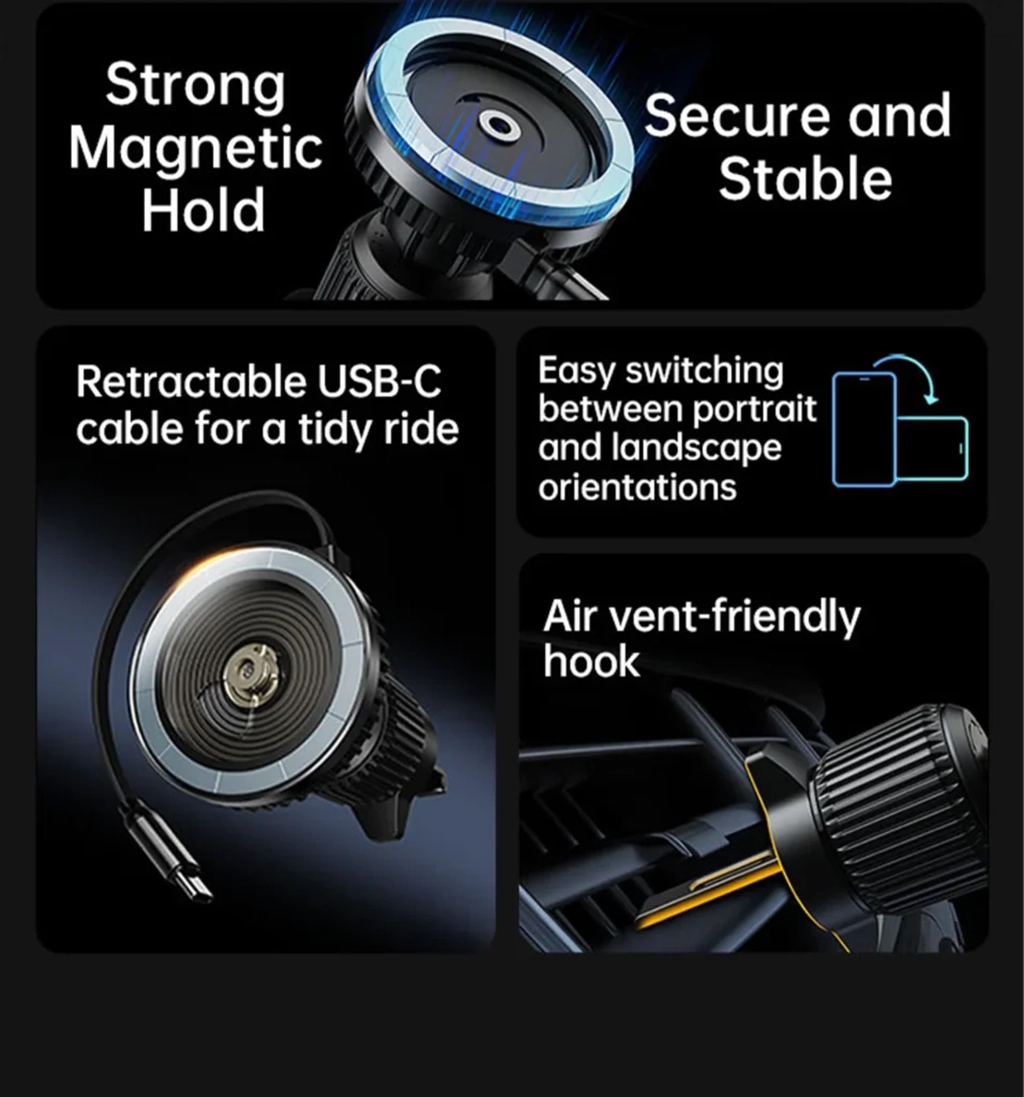 Pisen TP-C85 Mag Depot Telescopic 15W Wireless Car Mount Charger