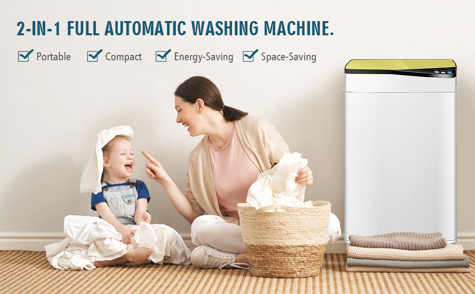 Full-Automatic Washing Machine 7.7 lbs Washer/Spinner Germicidal UV Light Yellow White