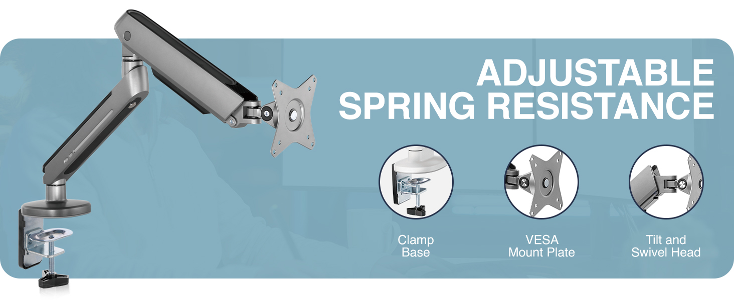 single monitor arm, LED monitor arm, RGB monitor arm, gaming monitor arm, VESA mount, ergonomic