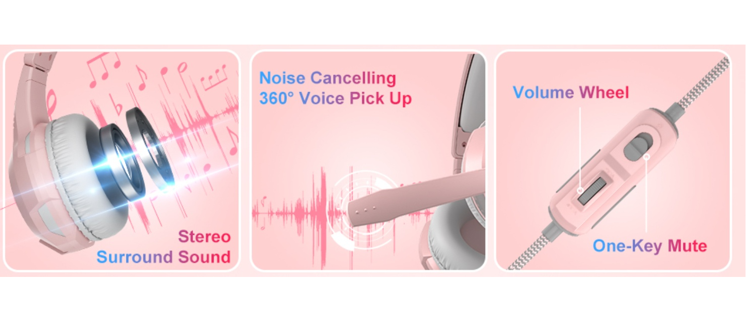 Stereo Surround Audio, 360° Noise Cancelling Mic, Inline Volume & One-Click Mute