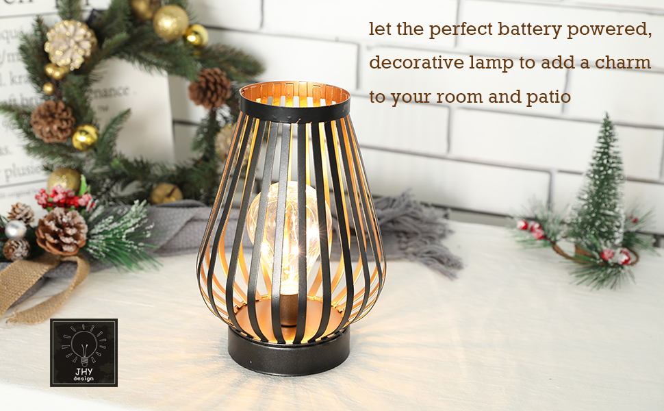 JHY DESIGN 8.7''High Metal Cage Decorative Lamp Battery Powered Cordless  Warm White Light with LED E…See more JHY DESIGN 8.7''High Metal Cage