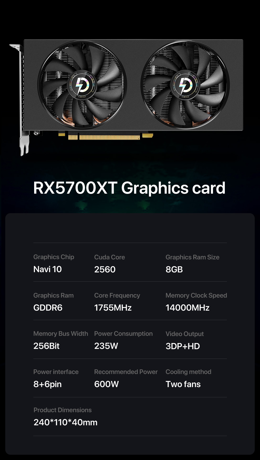Peladn Radeon RX 5700 XT 8GB GDDR6 PCI Express 4.0 Video Card RX