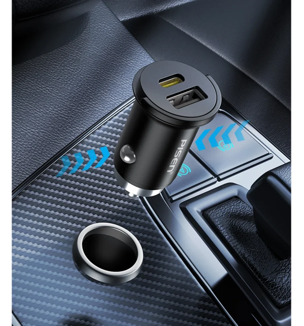 PISEN Quick Type-C+USB-A 30W Mini Car Charger