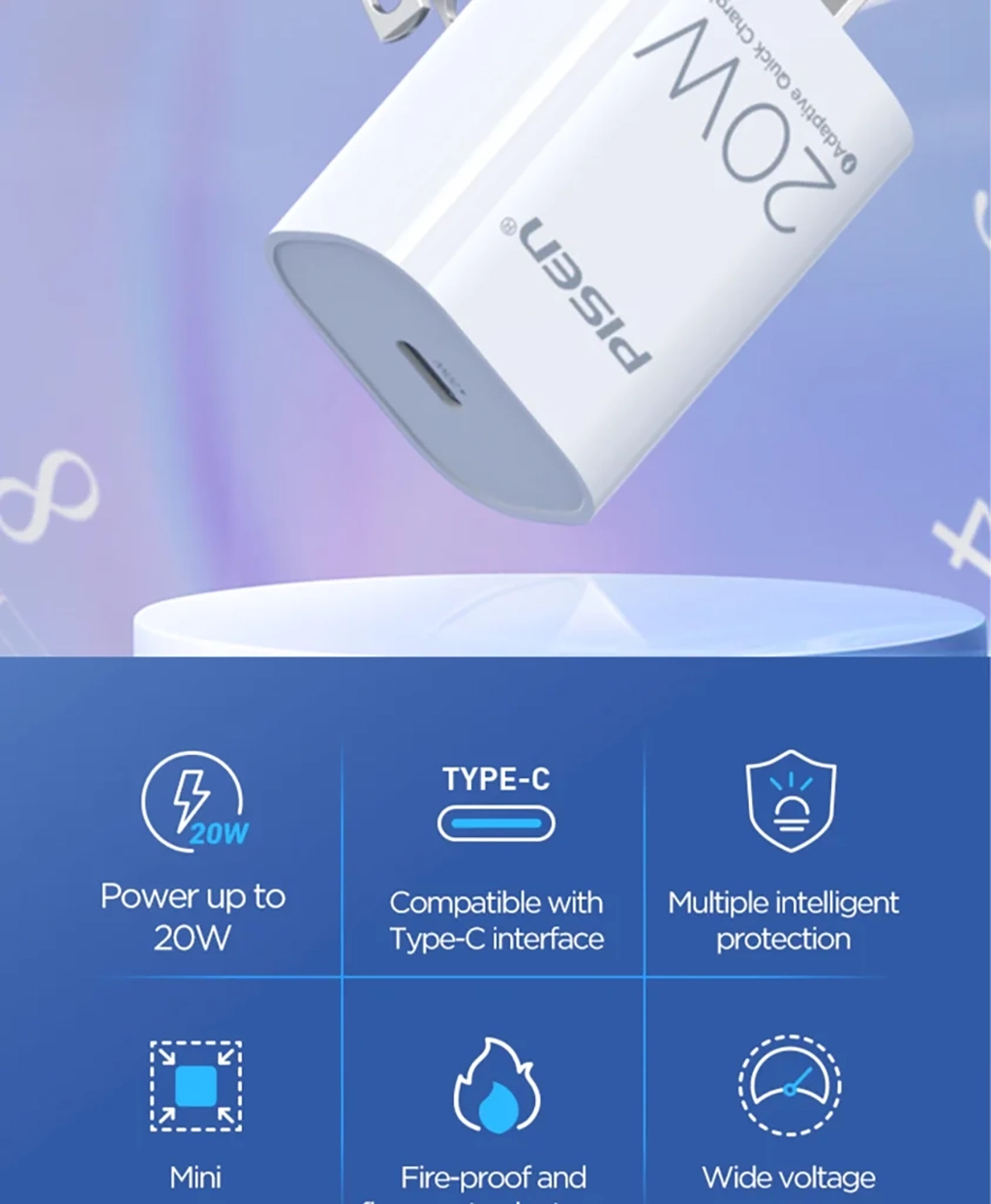 PISEN TS-C135A Quick USB-C 20W Fast Wall Charger
