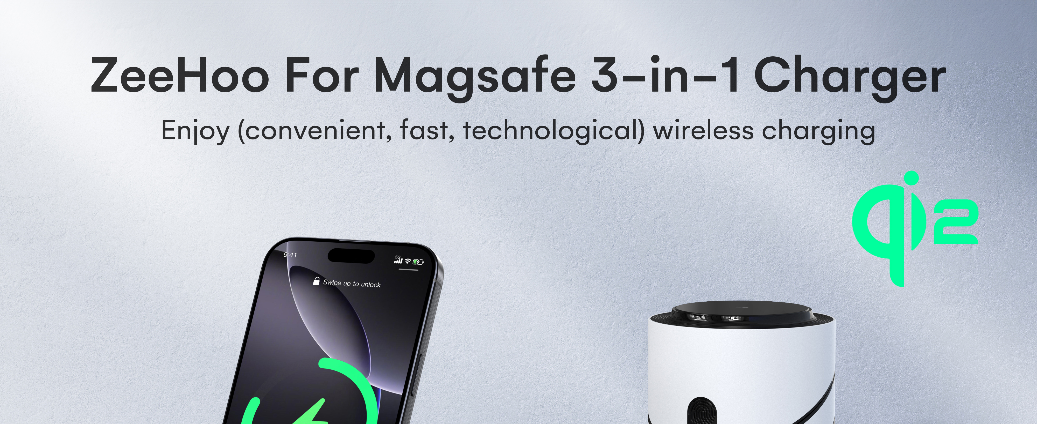 ZEEHOO, 3-in-1 Wireless Charging Station, CylinTrick-R, 15W Qi2 Fast Charge