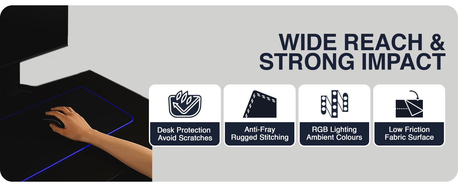 LED gaming mouse pad, RGB light-up desk mat, extended gaming mousepad, touch control RGB mat