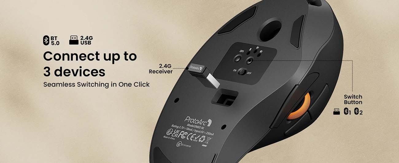 ProtoArc® EM03 NL Ergonomic Trackball Mouse