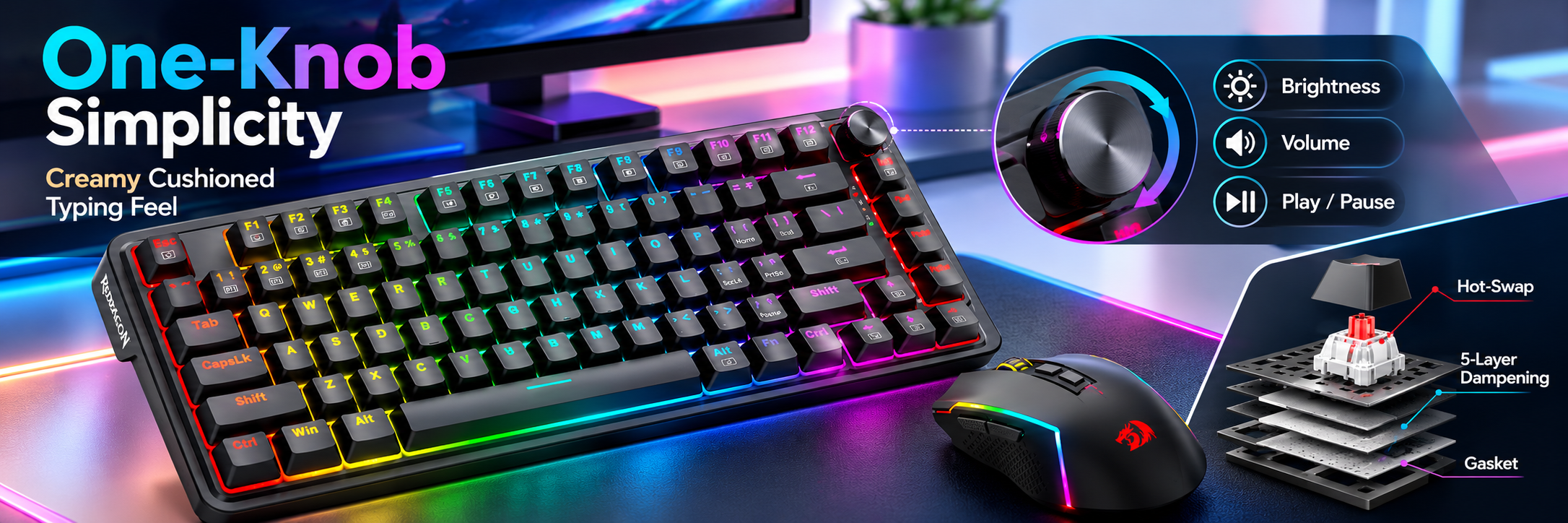 Redragon S168 Combo, K673 PRO 75% Gaming Keyboard + M693 8000 DPI Mouse