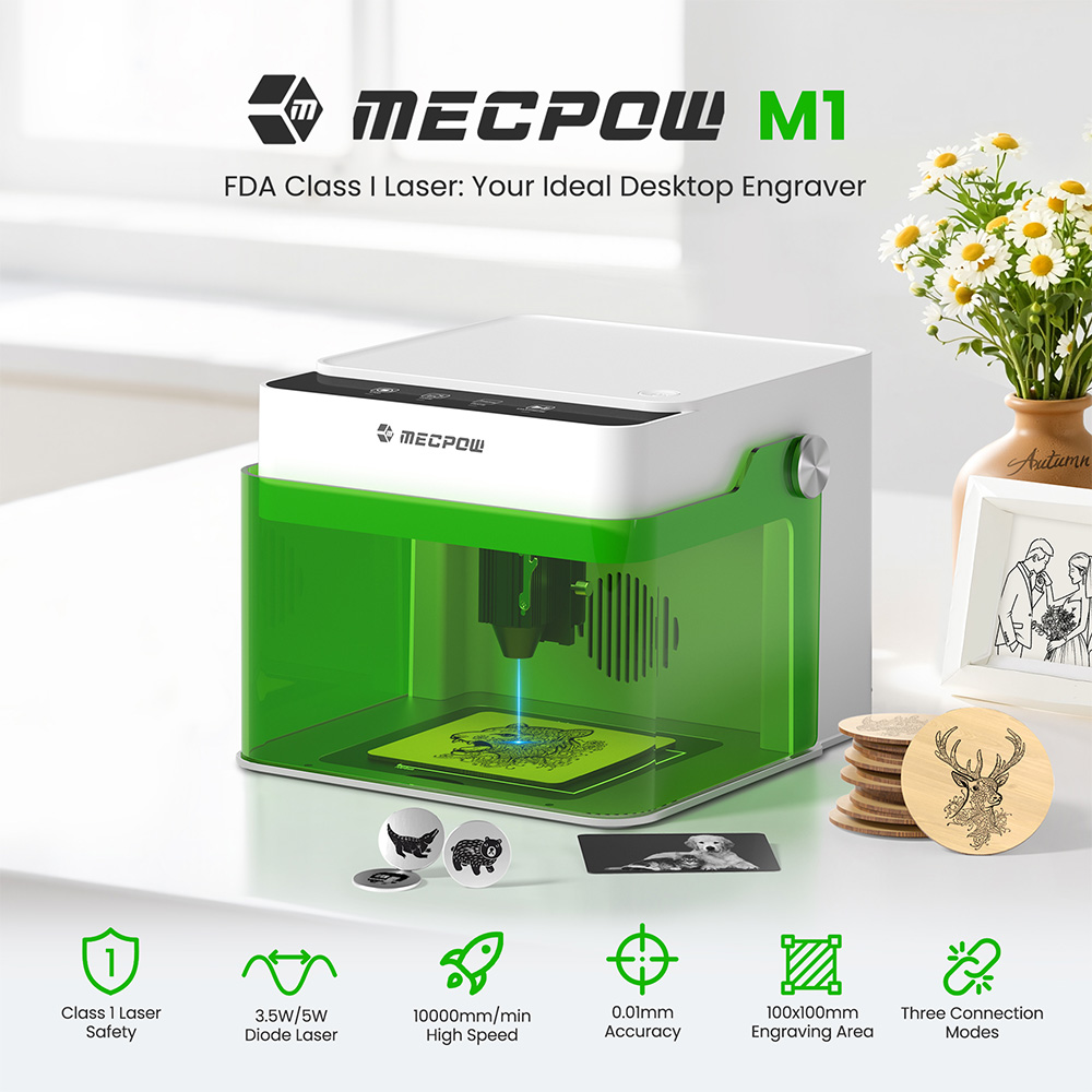 Mecpow M1 Mini Laser Engraver, 5W Laser Cutter Portable Desktop Laser Engraving