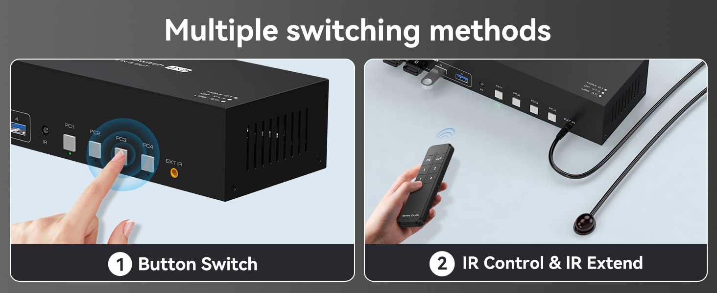 4K@144Hz HDMI + 2 Displayport KVM Switch 3 Monitors 4 Computers 8K KVM Switches