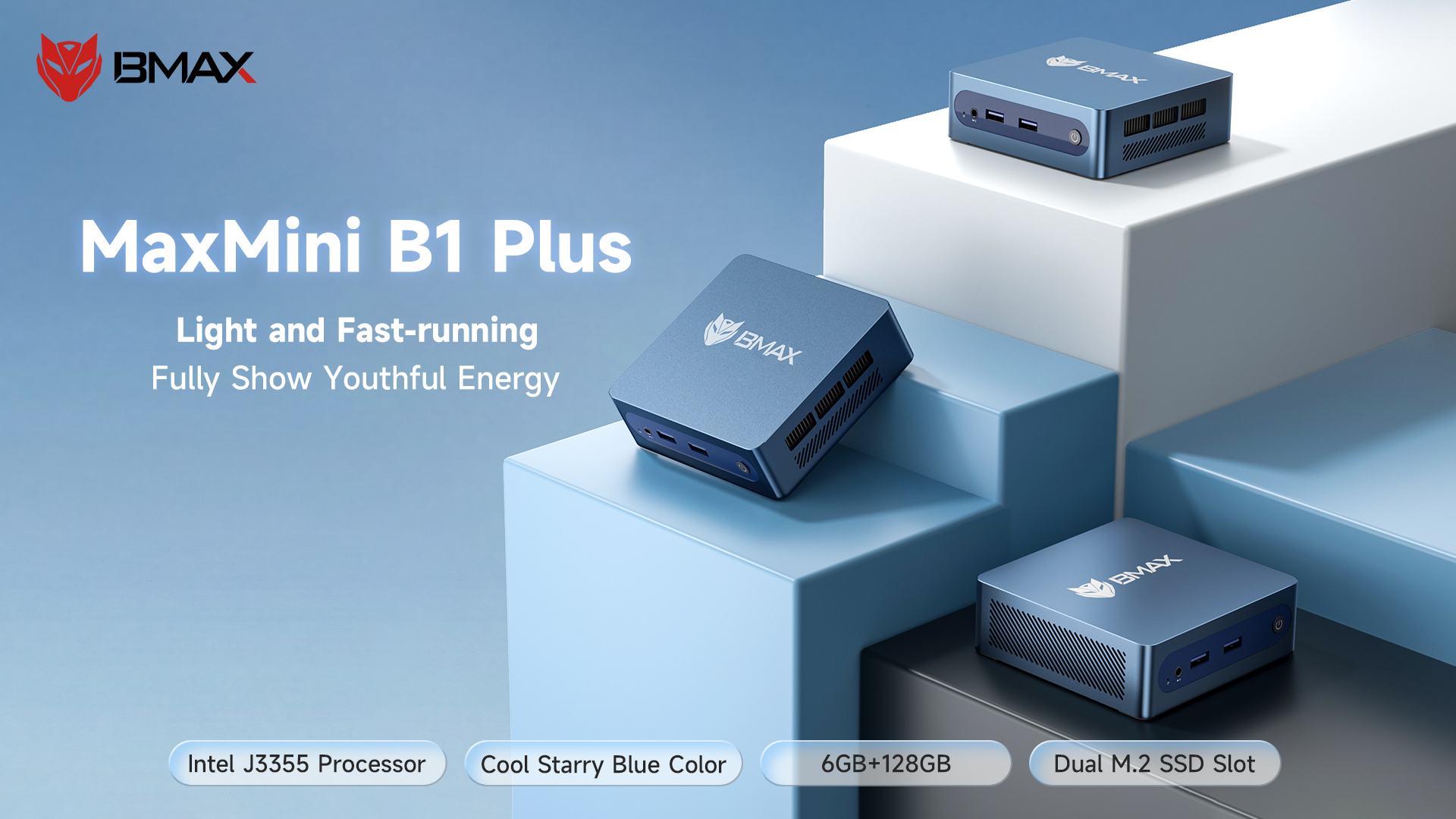 BMAX MaxMini B1 Plus New Mini PC with Intel Celeron J3355, 6GB RAM, 128GB Storage and Windows 11