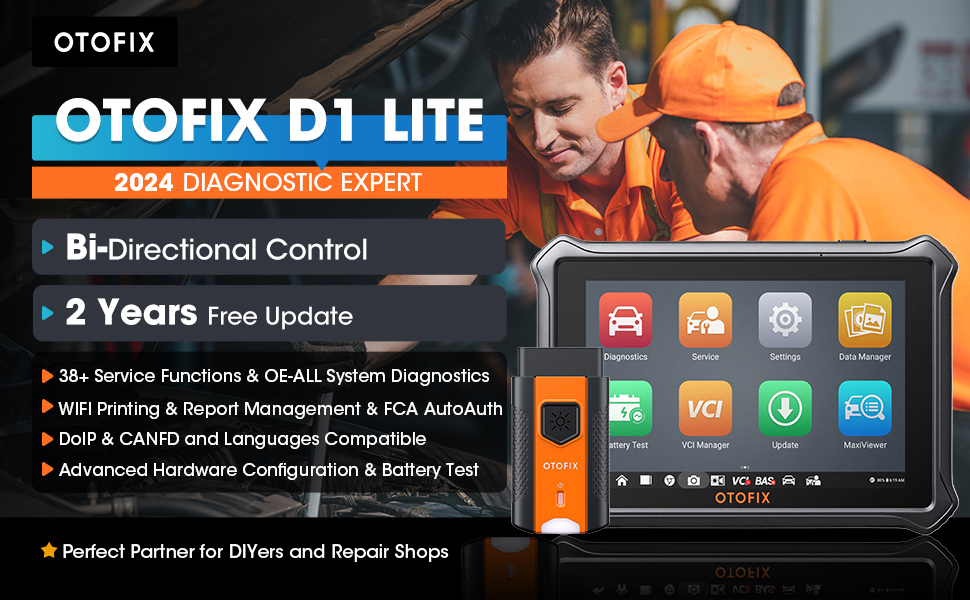 OTOFIX D1 Lite 2024 Bidirectional Scan Tool, Bluetooth OBD2 Scanner  Diagnostic Tool, 2 Years Free Update, 38+ Services, CANFD & DoIP Protocols, All  System Diagnoses, ABS Bleeding, Auto VIN, FCA SGW 