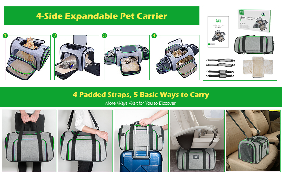Minthouz Cat Carrier, Four-side Expandable Pet Carrier Airline