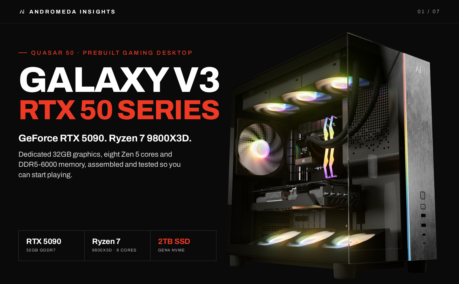 Galaxy V3 gaming desktop with GeForce RTX 5090 and Ryzen 7 9800X3D