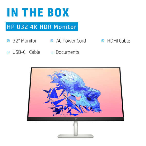 HP U32 4K HDR Monitor 368Y5AA#ABA Bundle with Docztorm Dock, 32