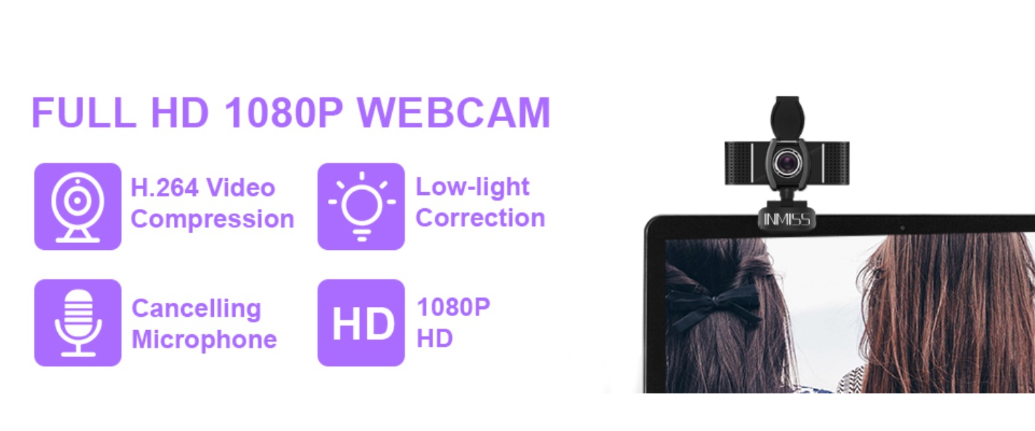 1080P full HD webcam, H.264 encoding, low-light correction,noise-cancelling mic