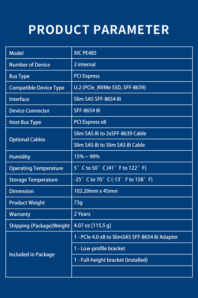 PCIe4.0 x8 to SlimSAS SFF-8654 x8 NVMe adapter