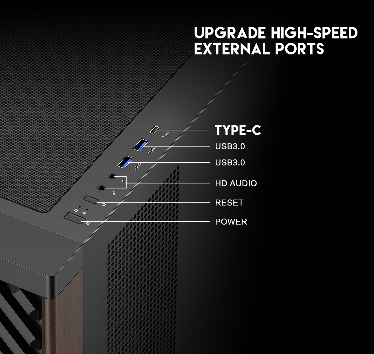 DIYPC DIY-ATX28-Wood Black Mid Tower Gaming Computer Case