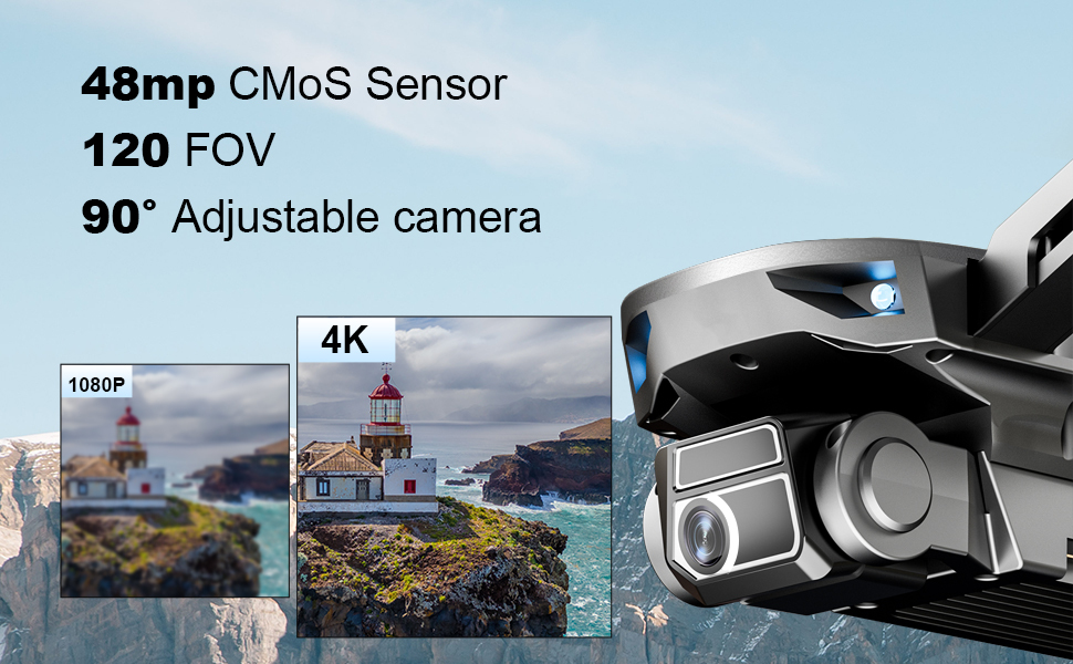 4K camera drone, 48MP CMOS sensor, adjustable camera, wide FOV aerial drone