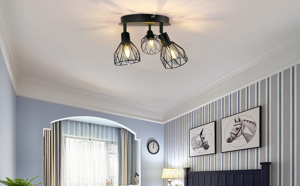 Semi-Flush Mount Ceiling Light,3-Lights Industrial Multi