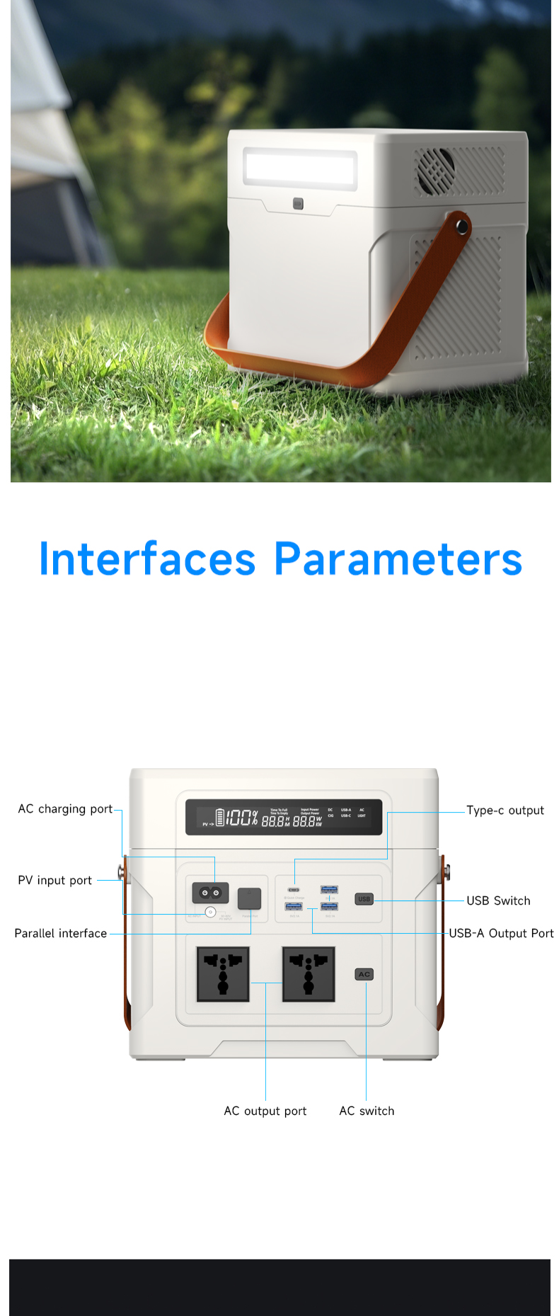 UAPOW Portable Power Station ZP1000, 902Wh LiFePO4 (LFP) battery, solar generator, 600W AC output, s