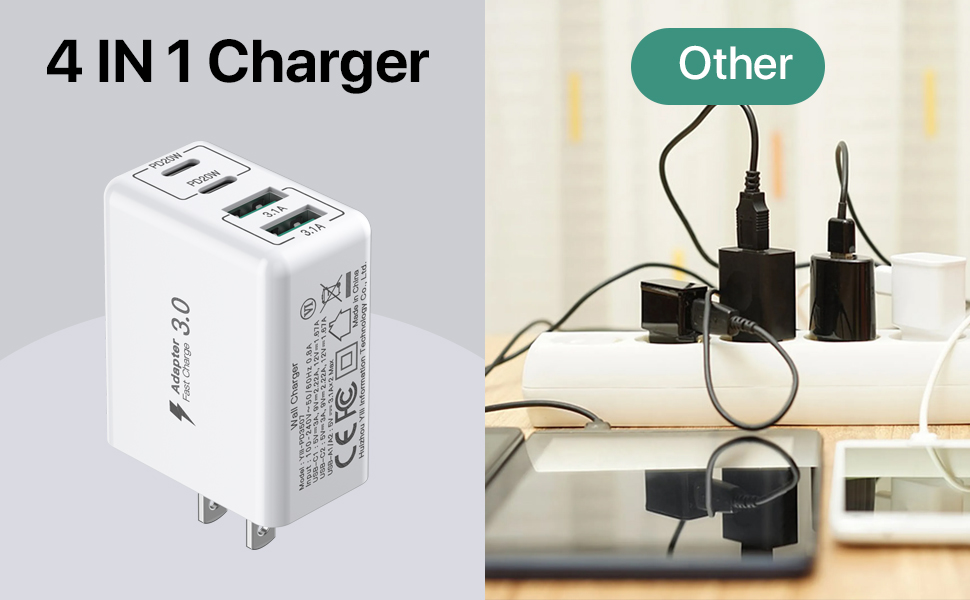 40W 4-Port USB C Charger Block