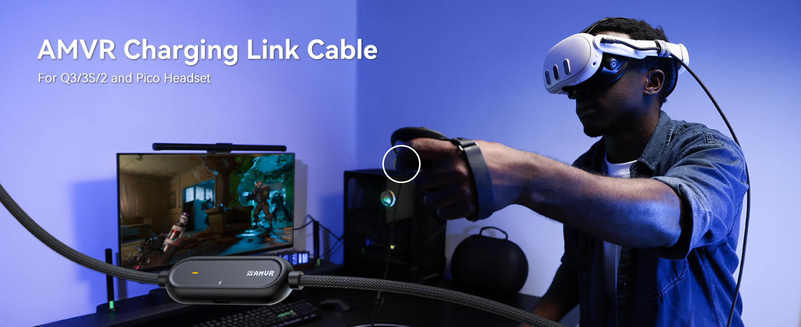 VR Link Cable with Charging 16FT/5M Compatible with Quest 3/3S/2/Pico 4 Accessories