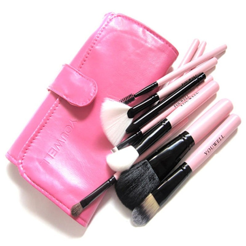 10pcs Makeup Brush Set with Button PU Bag