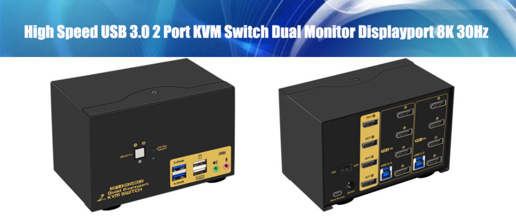 2 Port Displayport USB 3.0 KVM Switch 2 Computers 4 Monitors DisplayPort 1.4 4K@144Hz 8K@30Hz for 2