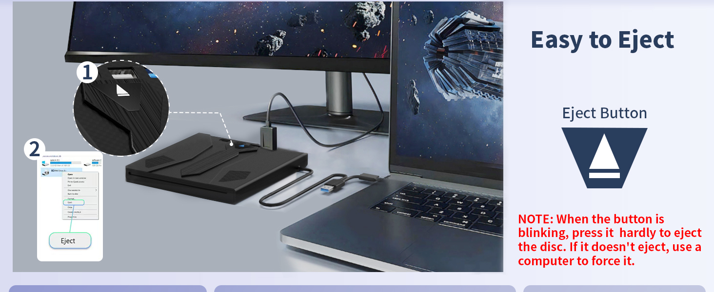 [7-in-1] External Optical Blu Ray Drive, USB 3.0 Type-C Blu Ray Burner Portable Blu Ray DVD/CD/BD Pl