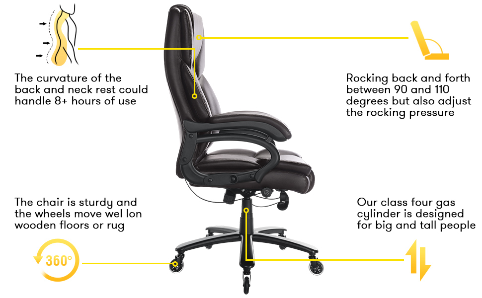 Vitesse Home Office Chair, 400LBS 8Hours Heavy Duty Design, Ergonomic High  Back Cushion Lumbar Back Support, Computer Desk Chair, Big and Tall Chair,  Adjustable Executive Leather Chair With Arms 