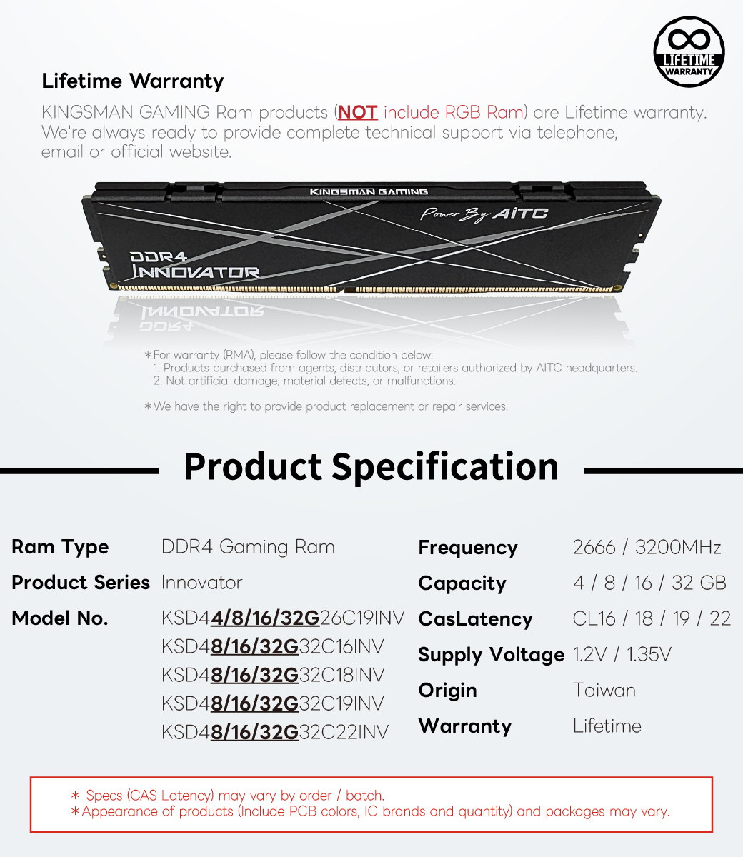 DDR4, 16GB, UDIMM, XMP, GAMING, 3200, KINGSMAN, AITC