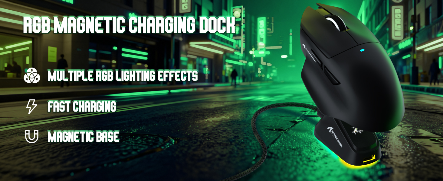 Wireless Gaming Mouse with Magnetic Charging Dock, 65g Lightweight Gaming Mice,