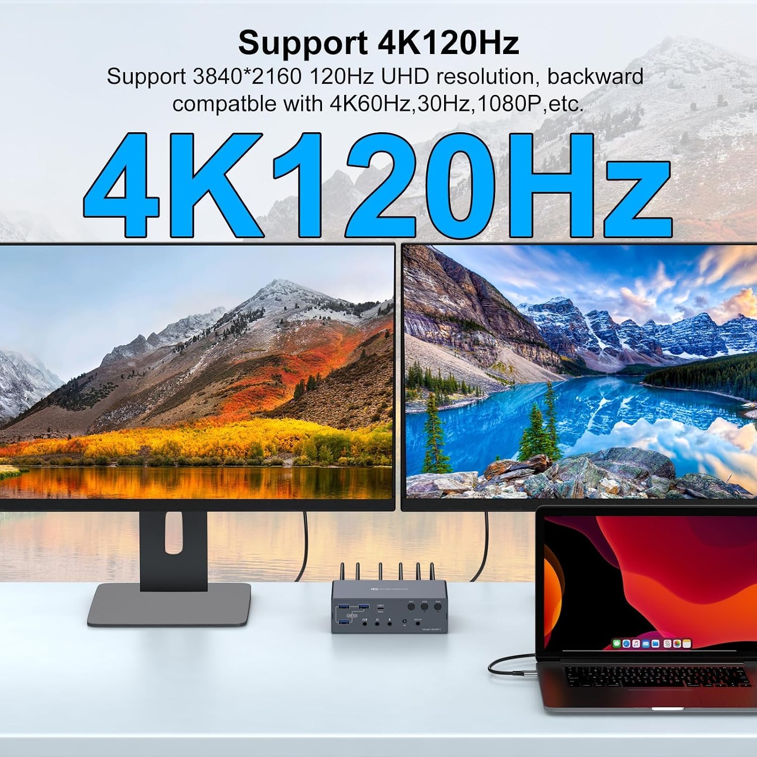 KVM Switch 2 Monitors 3 Computers, 16-in-1 KVM Docking Station 4K@120Hz for M1/M2/M3/M4 with Etherne