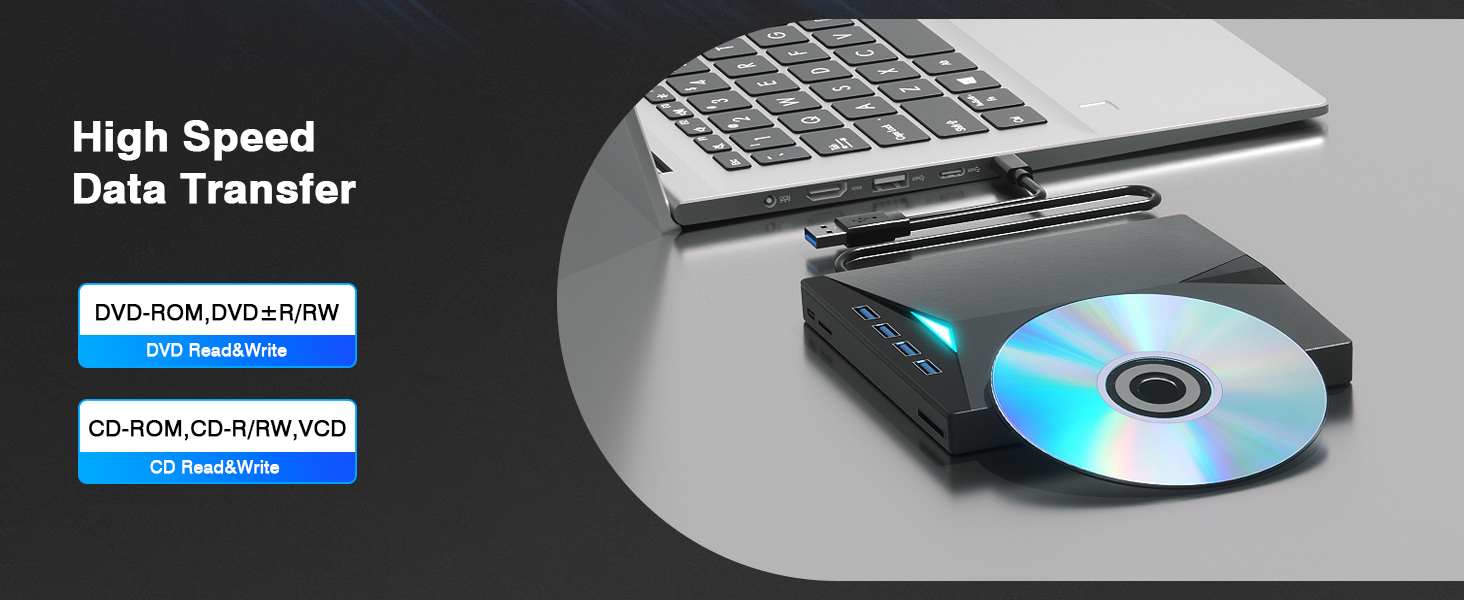 External CD/DVD Drive for Laptops PC, 7 IN 1 Portable DVD Drive CD Burner
