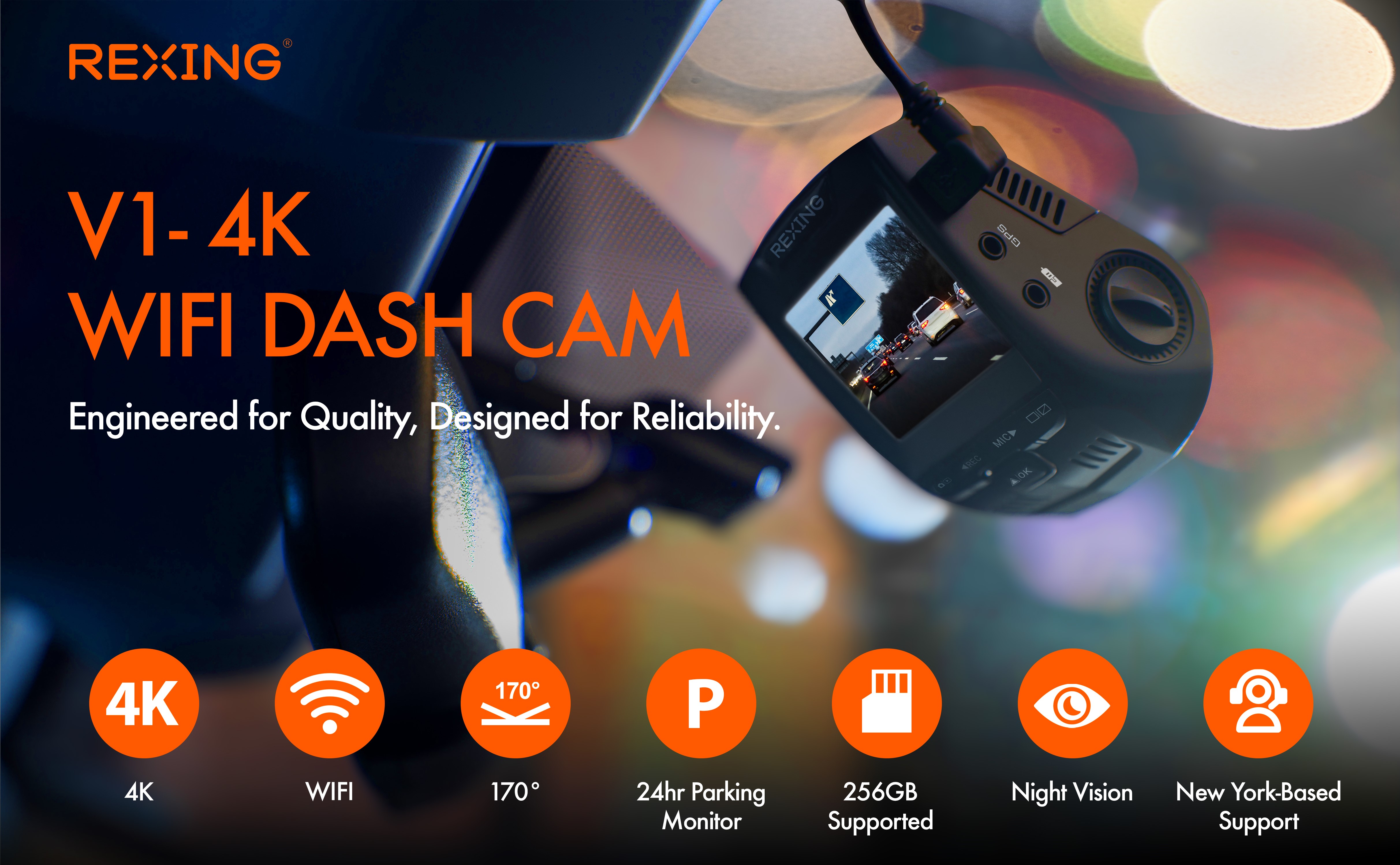 Rexing V1-4K Ultra HD Car Dash Cam with Wi-Fi