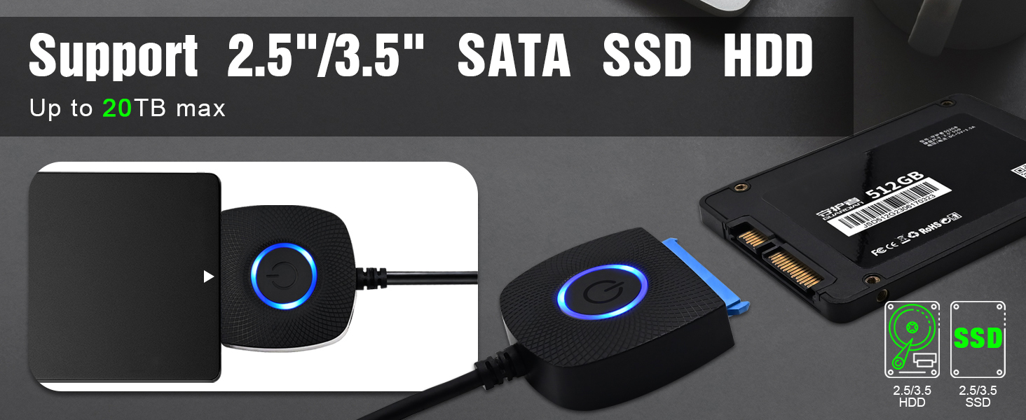 SATA to USB 3.0 Adapter with Power Supply, SSD to USB Adapter External Hard Drive Adapter Cable, USB