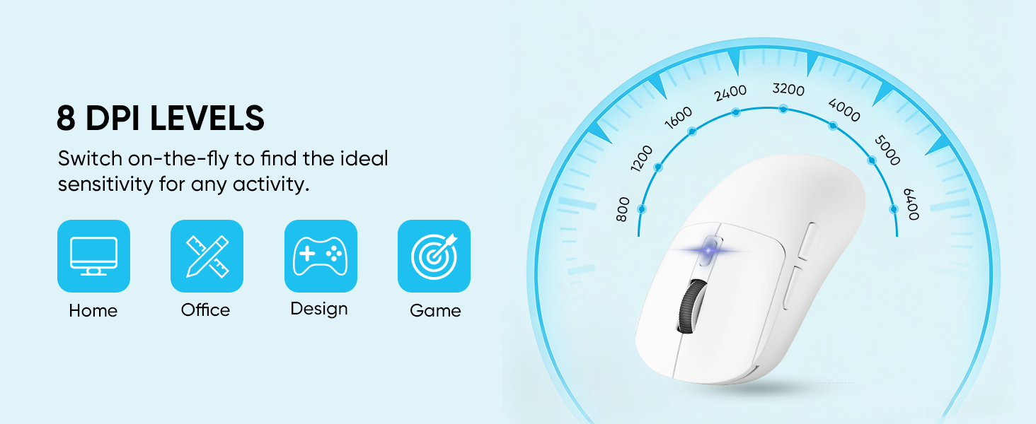 Wireless Gaming Mouse, 2.4G/Bluetooth 5.4/USB-C 3-Mode Wired/Cordless Game Mice with 8 Adjustable DP