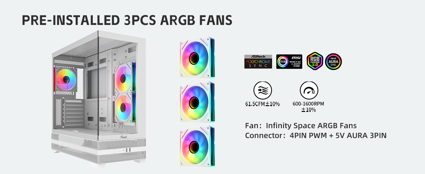 Pre-installed 3PCs ARGB Fans