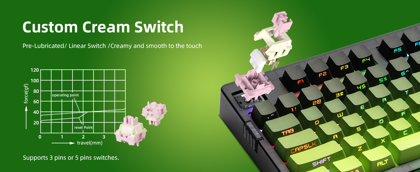 ZORNHER ZH980 Wireless Mechanical Gaming Keyboard,95% Green Custom