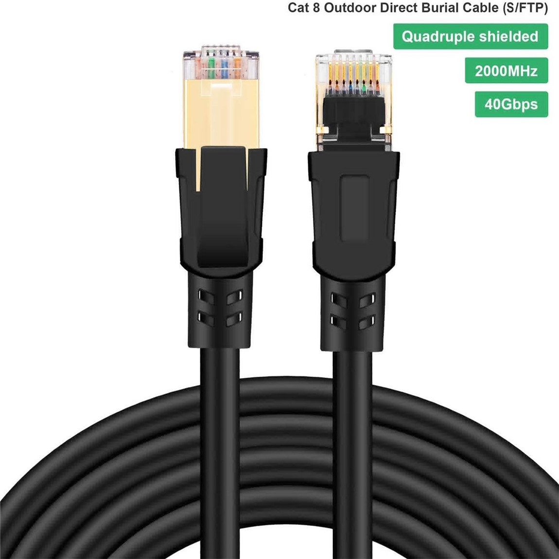 UGREEN Cat 8 Ethernet Cable 10FT, Outdoor & Indoor Flat High Speed Ethernet  Cable, 40Gbps 2000Mhz Internet Cable, Heavy Duty 26AWG LAN Cable, S/FTP  RJ45 Network Cable for Modem/Router/PS4/5/Gaming/PC 