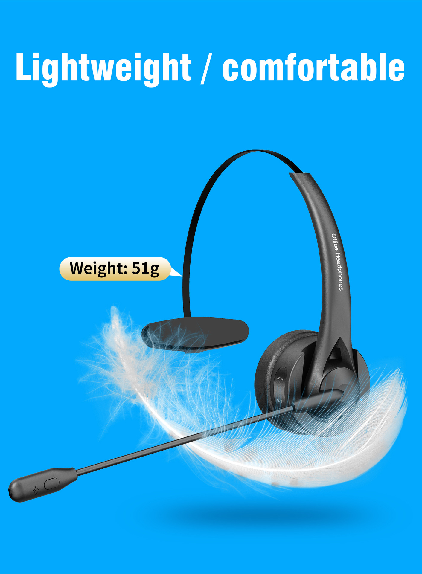 Rechargeable Single Ear Bluetooth 5.2 Headset With Noise Cancelling Mic