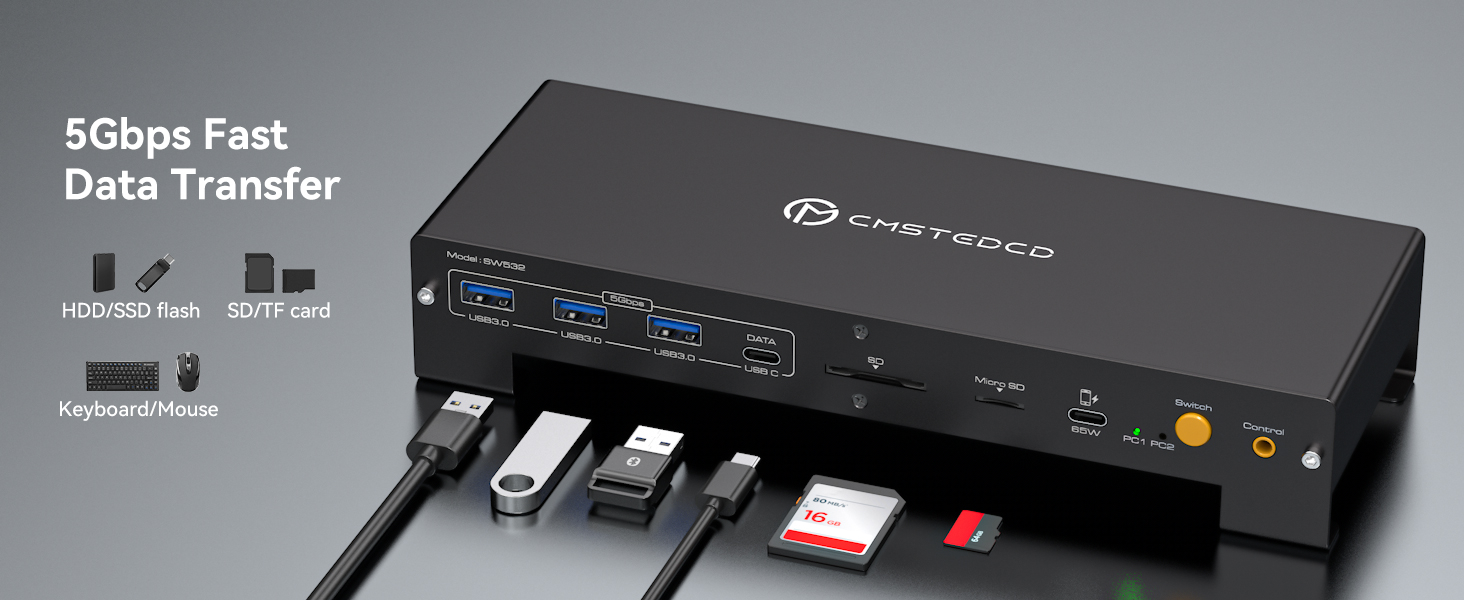 USB C KVM Docking Station Switch 3 Monitors 2 Computers with 100W PD Supply Hybrid Displayport and H