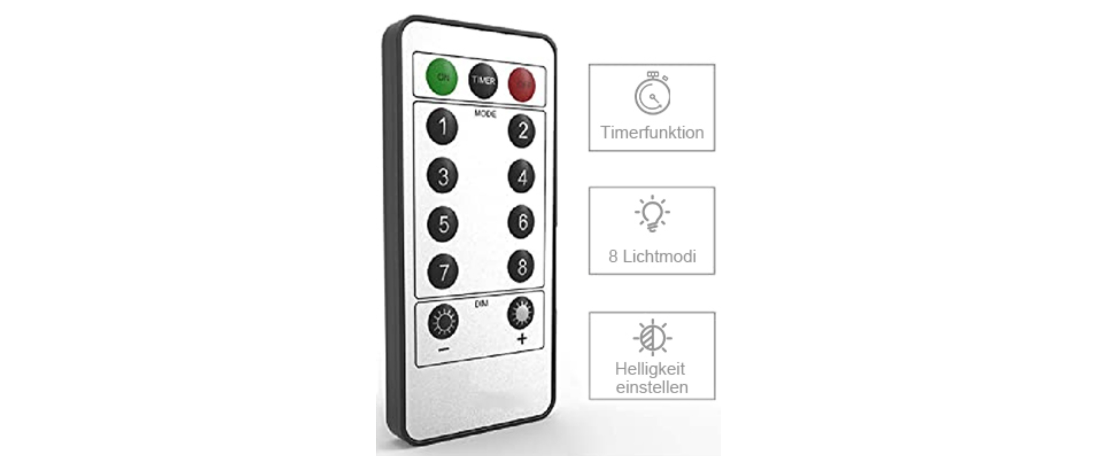 Remote control for string lights, timer function, brightness adjustable, 8 light modes