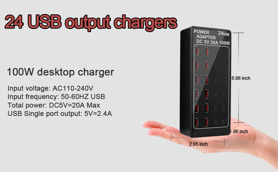 Up to 24 Ports USB C and USB A Charger