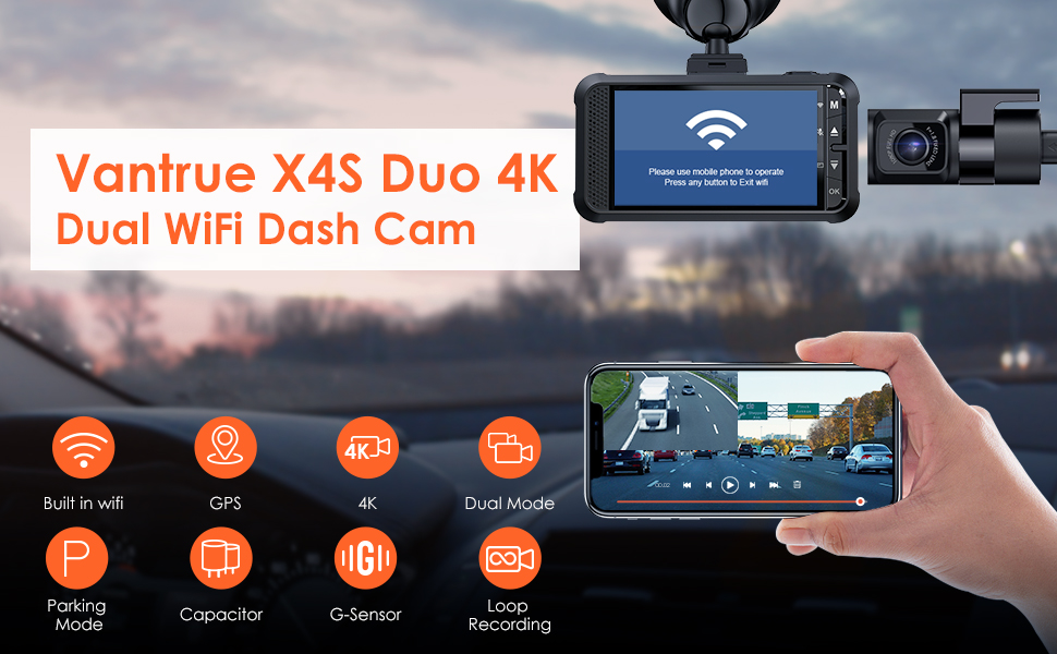 24/7 Dual Dash camera  WIFI Wireless Security Parking Mode Super Capacitor Car 