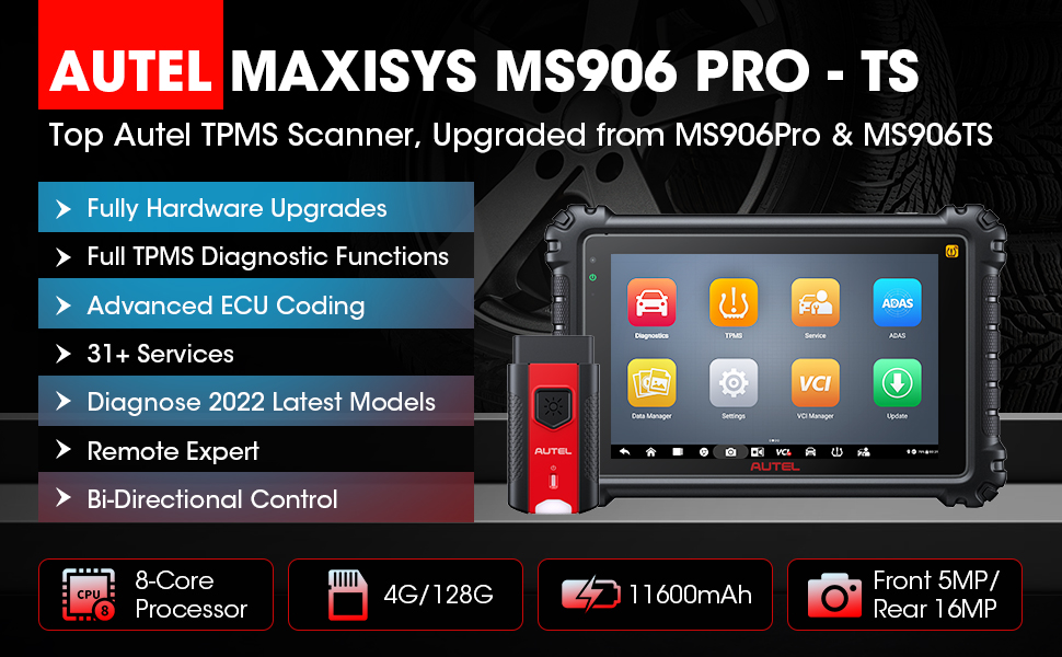 Autel Scanner MaxiSYS MS906 Pro Car Diagnostic Scan Tool Bi-Directional,  All-System Diagnosis ECU Coding, 36+ Service, Upgrade of  MS906BT/MK906BT/MS906TS/MS908 