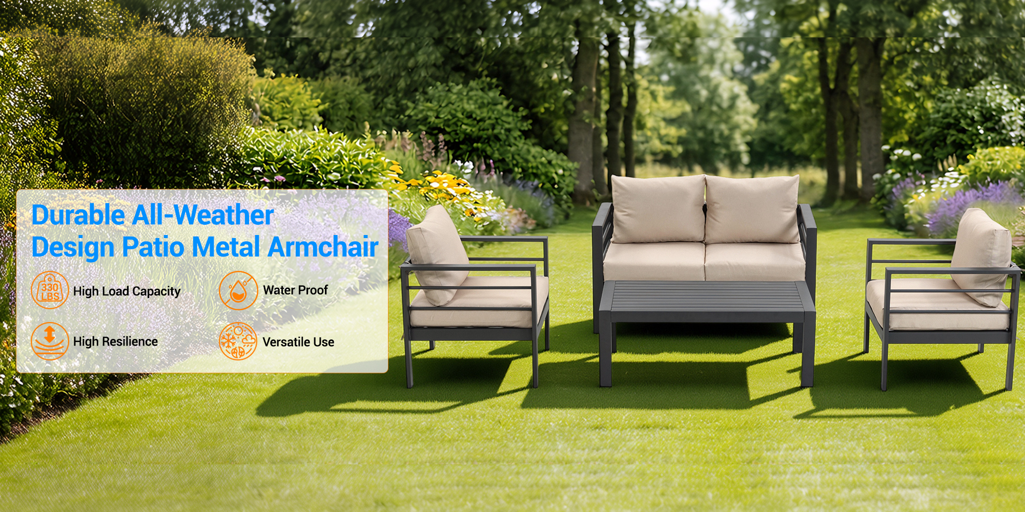 Durable All-Weather Design Patio Metal Armchair