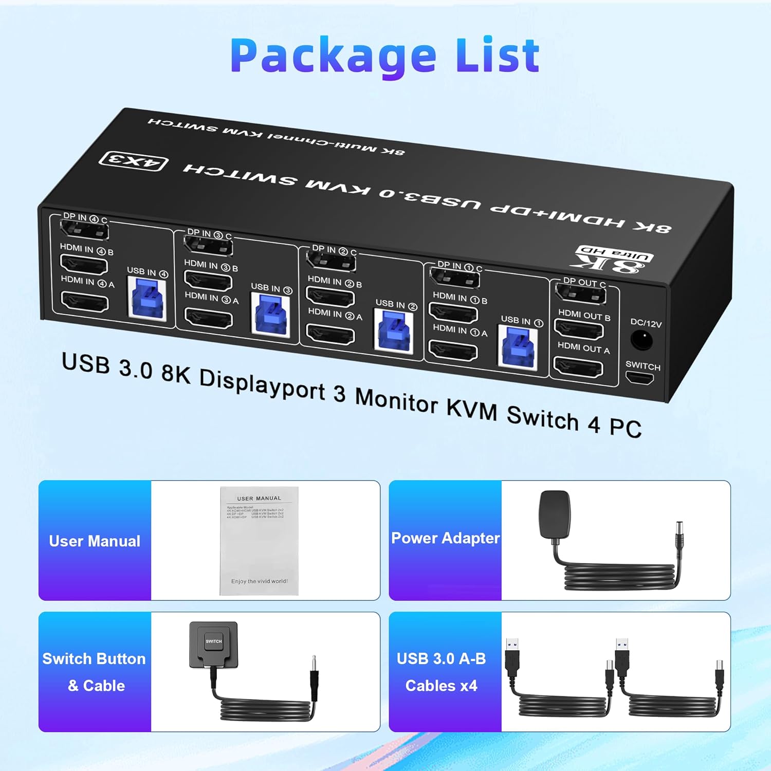 Audio and microphone output 3 monitors 4 computers KVM comes with a 3.5mm Audio Jack port with a DAC